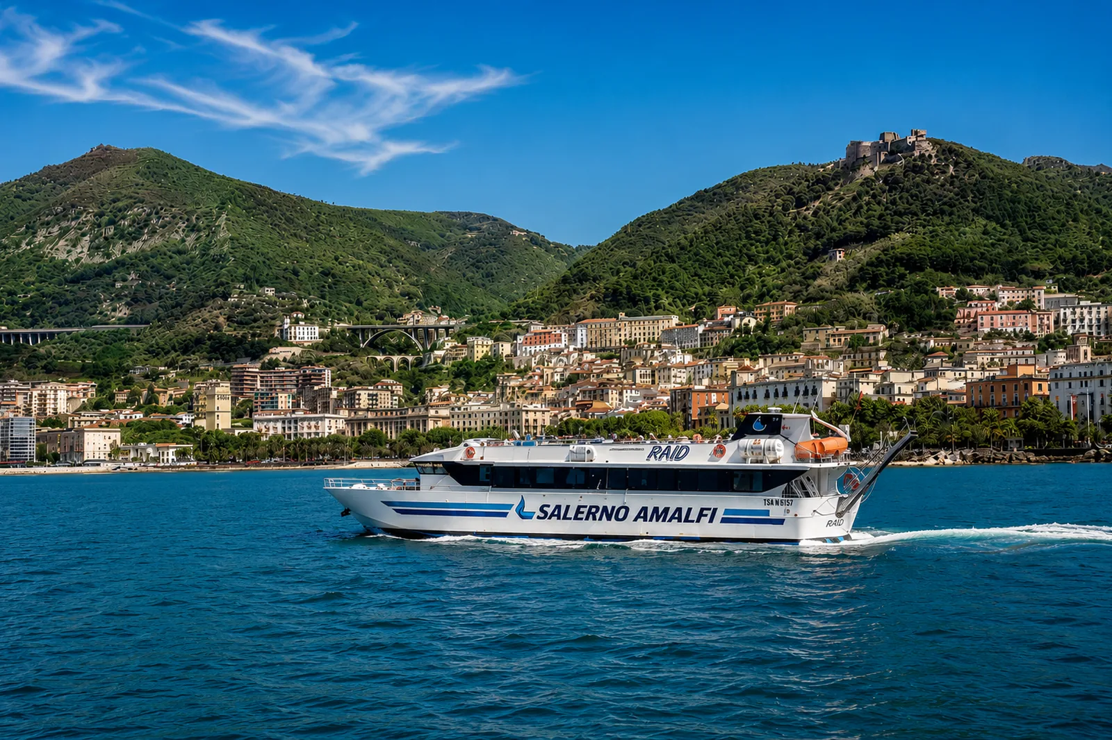 Traghetto Salerno Amalfi in partenza dalla costa di Salerno verso la Costiera Amalfitana